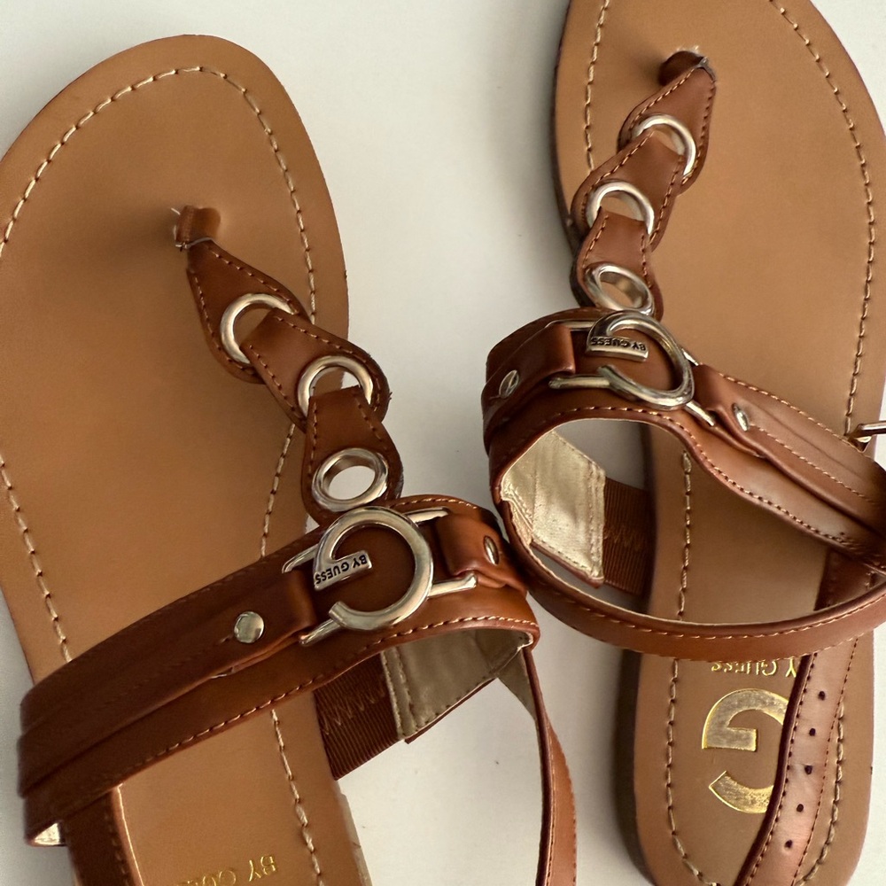 Guess Tan Women's Sandals with Gold Accents - Picture 2 of 3